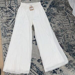 Hello Nite White Smocked Cropped Wide Leg Lined Pant (Fully lined!)